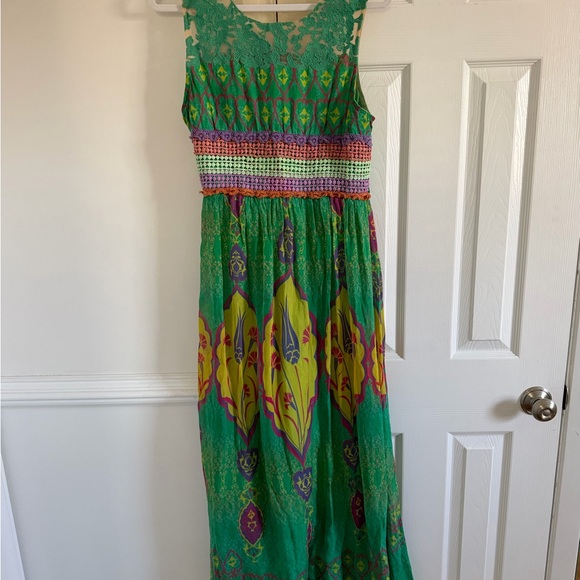 Hemant & Nandita Anthropologie Mintzita Maxi Dress Green Silk Large - Picture 3 of 9